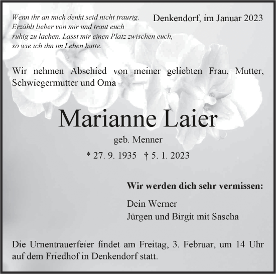 Traueranzeige von Marianne Laier von Eßlinger Zeitung/Cannstatter Zeitung