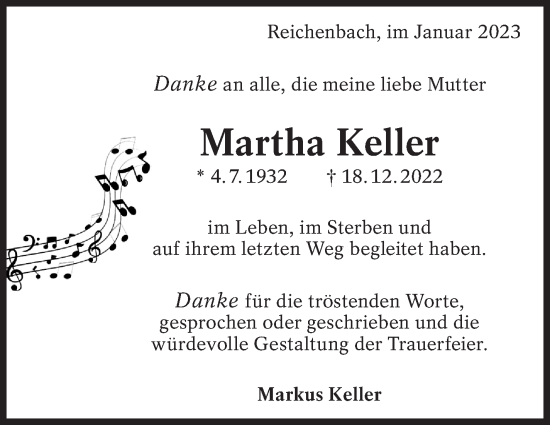 Traueranzeige von Martha Keller von Eßlinger Zeitung/Cannstatter Zeitung