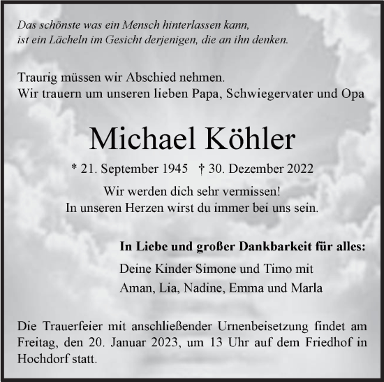 Traueranzeige von Michael Köhler von Eßlinger Zeitung/Cannstatter Zeitung
