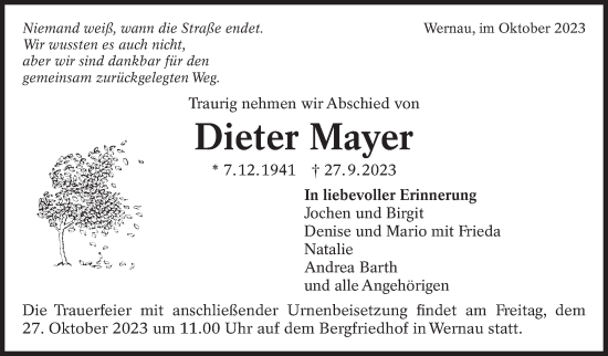 Traueranzeige von Dieter Mayer von Eßlinger Zeitung/Cannstatter Zeitung