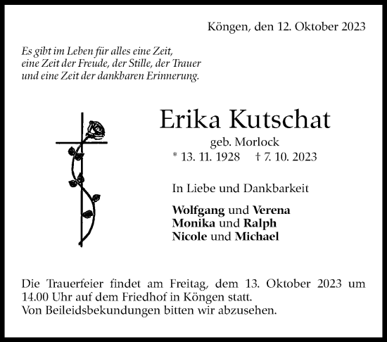 Traueranzeige von Erika Kutschat von Eßlinger Zeitung/Cannstatter Zeitung
