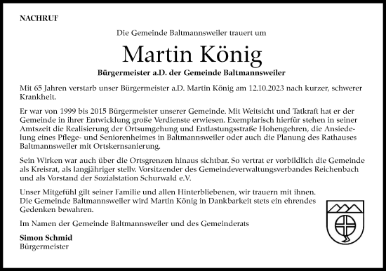 Traueranzeige von Martin König von Eßlinger Zeitung/Cannstatter Zeitung