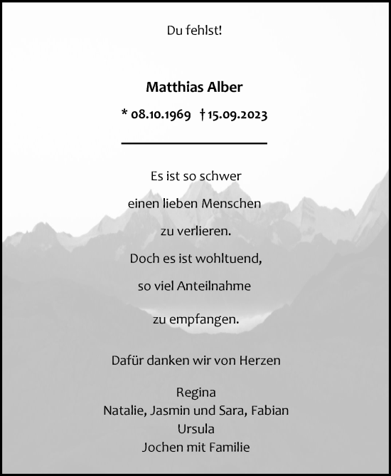 Traueranzeige von Matthias Alber von Eßlinger Zeitung/Cannstatter Zeitung