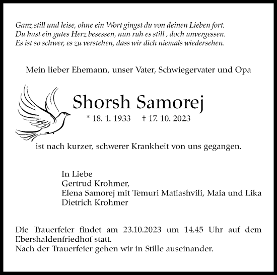 Traueranzeige von Shorsh Samorej von Eßlinger Zeitung/Cannstatter Zeitung