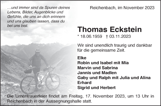 Traueranzeige von Thomas Eckstein von Eßlinger Zeitung/Cannstatter Zeitung