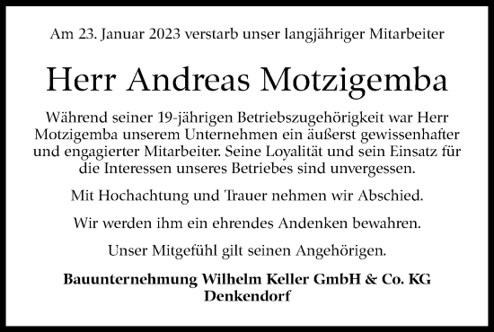 Traueranzeige von Andreas Motzigemba von Eßlinger Zeitung/Cannstatter Zeitung