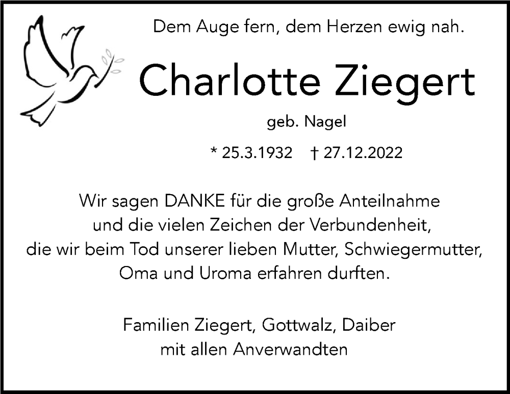  Traueranzeige für Charlotte Ziegert vom 04.02.2023 aus Eßlinger Zeitung/Cannstatter Zeitung