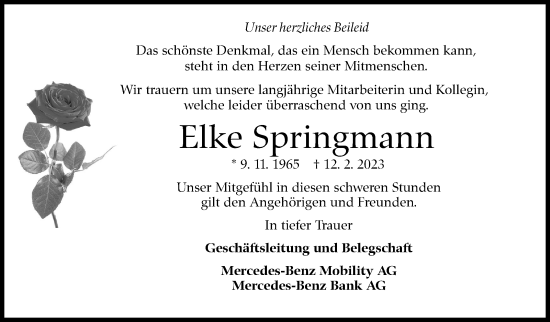 Traueranzeige von Elke Springmann von Eßlinger Zeitung/Cannstatter Zeitung