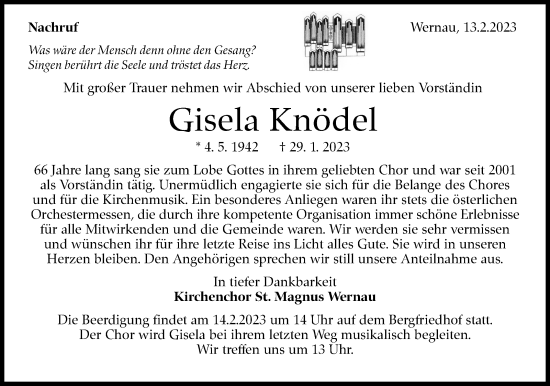 Traueranzeige von Gisela Knödel von Eßlinger Zeitung/Cannstatter Zeitung