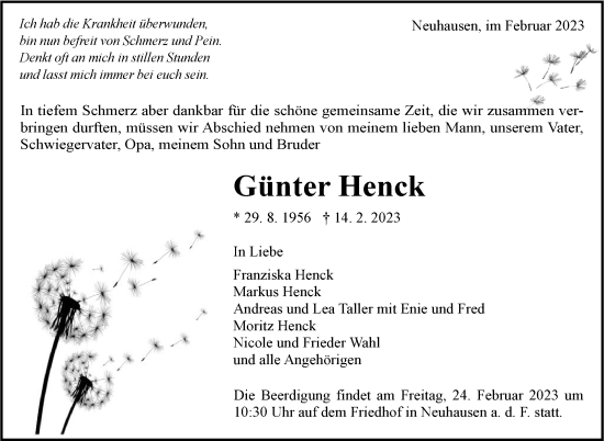 Traueranzeige von Günter Henck von Eßlinger Zeitung/Cannstatter Zeitung