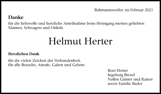 Traueranzeige von Helmut Herter von Eßlinger Zeitung/Cannstatter Zeitung
