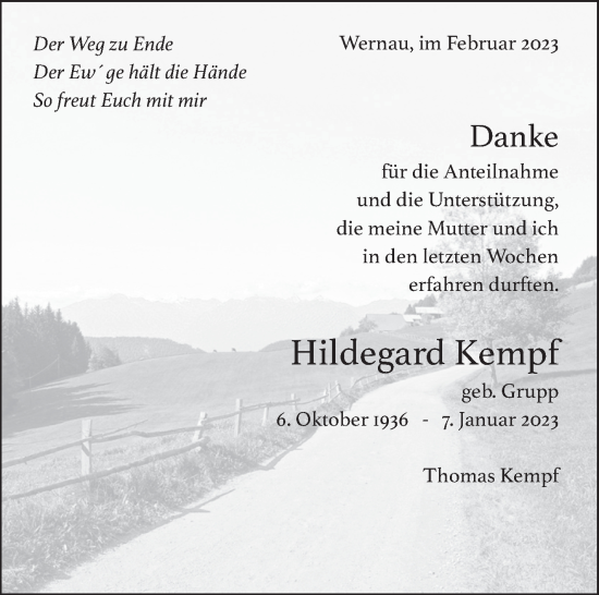 Traueranzeige von Hildegard Kempf von Eßlinger Zeitung/Cannstatter Zeitung