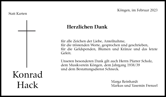 Traueranzeige von Konrad Hack von Eßlinger Zeitung/Cannstatter Zeitung