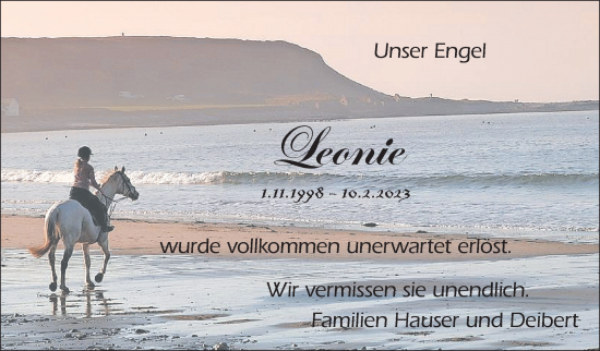 Traueranzeige von Leonie  von Eßlinger Zeitung/Cannstatter Zeitung