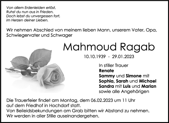 Traueranzeige von Mahmoud Ragab von Eßlinger Zeitung/Cannstatter Zeitung