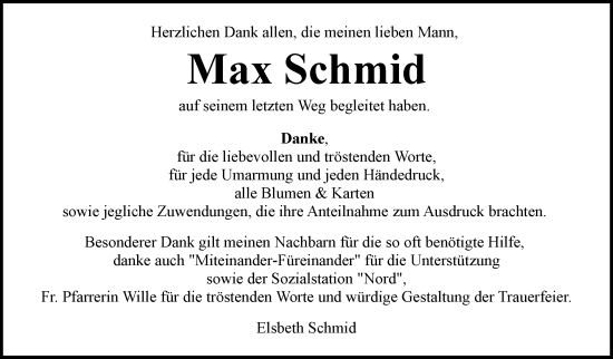 Traueranzeige von Max Schmid von Eßlinger Zeitung/Cannstatter Zeitung