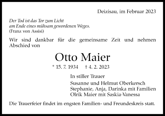 Traueranzeige von Otto Maier von Eßlinger Zeitung/Cannstatter Zeitung