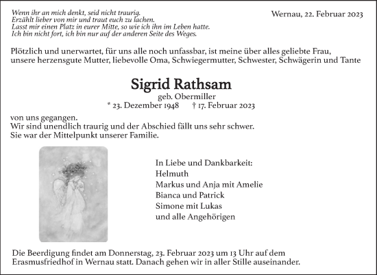 Traueranzeige von Sigrid Rathsam von Eßlinger Zeitung/Cannstatter Zeitung