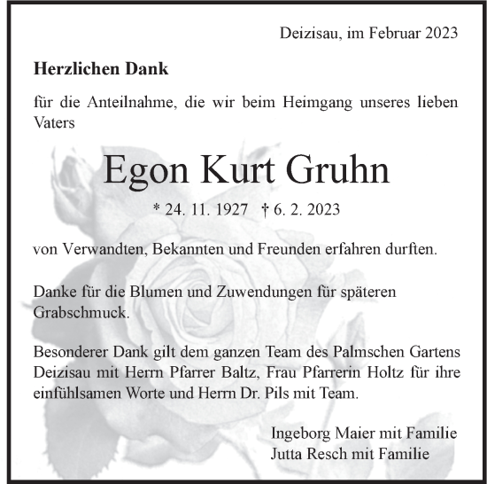 Traueranzeige von Egon Kurt Gruhn von Eßlinger Zeitung/Cannstatter Zeitung