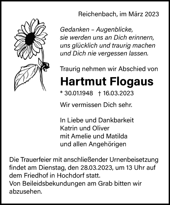 Traueranzeige von Hartmut Flogaus von Eßlinger Zeitung/Cannstatter Zeitung