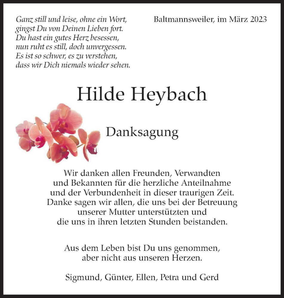  Traueranzeige für Hilde Heybach vom 25.03.2023 aus Eßlinger Zeitung/Cannstatter Zeitung