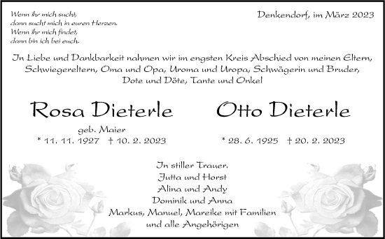 Traueranzeige von Otto Dieterle von Eßlinger Zeitung/Cannstatter Zeitung