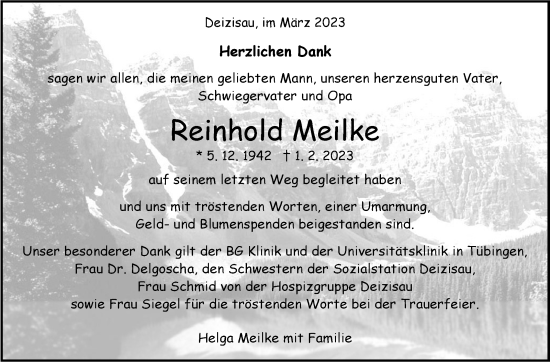 Traueranzeige von Reinhold Meilke von Eßlinger Zeitung/Cannstatter Zeitung