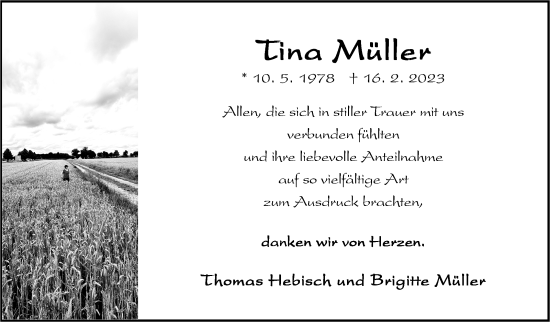 Traueranzeige von Tina Müller von Eßlinger Zeitung/Cannstatter Zeitung