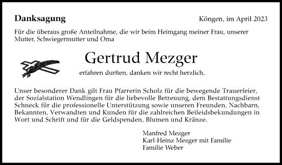 Traueranzeige von Gertrud Mezger von Eßlinger Zeitung/Cannstatter Zeitung