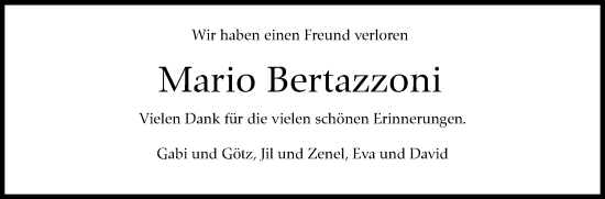 Traueranzeige von Mario Bertazzoni von Eßlinger Zeitung/Cannstatter Zeitung