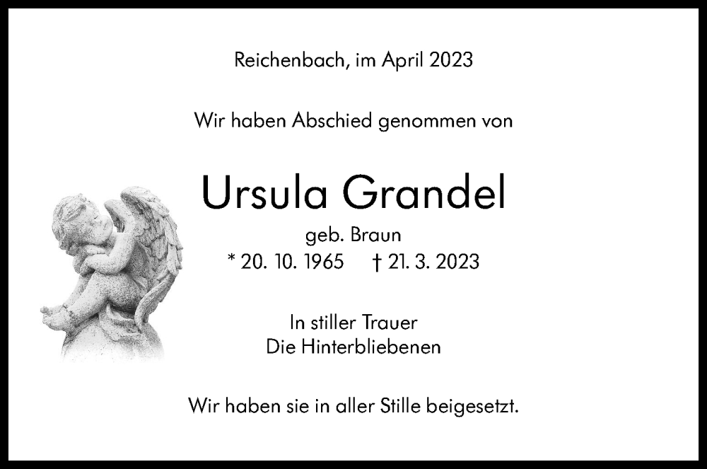  Traueranzeige für Ursula Grandel vom 08.04.2023 aus Eßlinger Zeitung/Cannstatter Zeitung