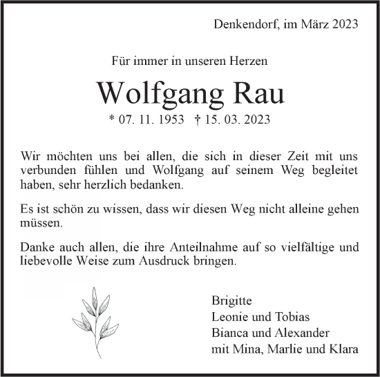 Traueranzeige von Wolfgang Rau von Eßlinger Zeitung/Cannstatter Zeitung