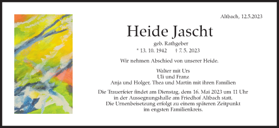 Traueranzeige von Heide Jascht von Eßlinger Zeitung/Cannstatter Zeitung