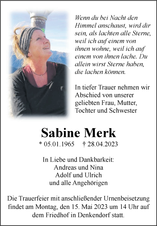 Traueranzeige von Sabine Merk von Eßlinger Zeitung/Cannstatter Zeitung