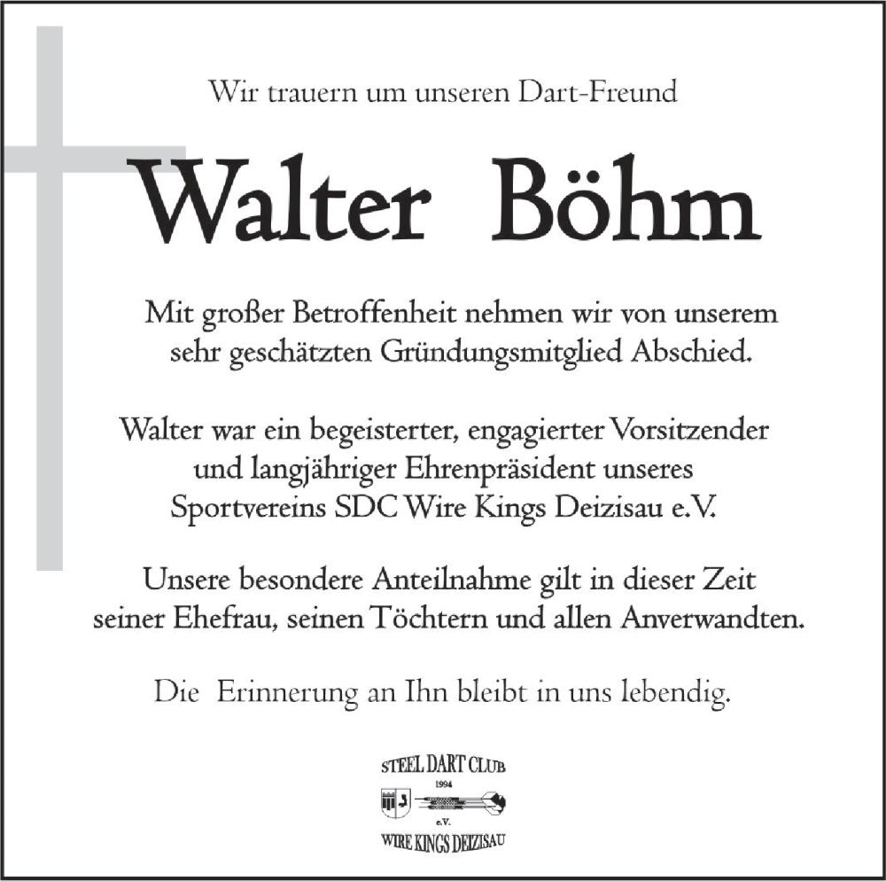  Traueranzeige für Walter Böhm vom 16.05.2023 aus Eßlinger Zeitung/Cannstatter Zeitung