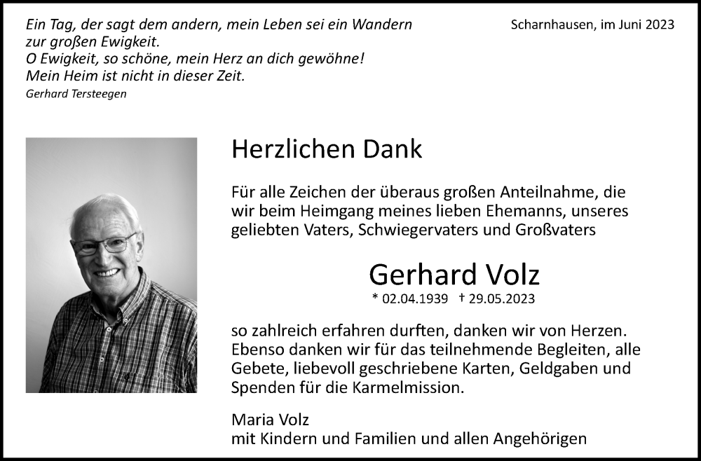  Traueranzeige für Gerhard Volz vom 17.06.2023 aus Eßlinger Zeitung/Cannstatter Zeitung
