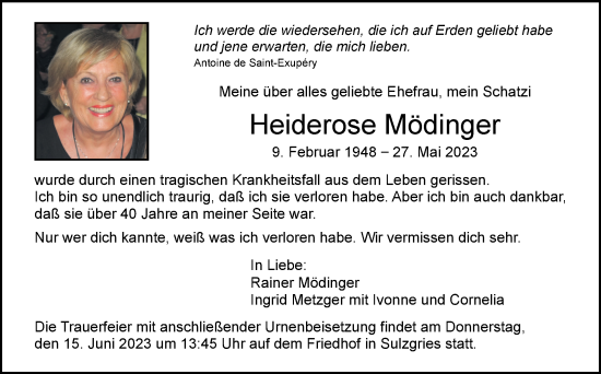 Traueranzeige von Heiderose Mödinger von Eßlinger Zeitung/Cannstatter Zeitung