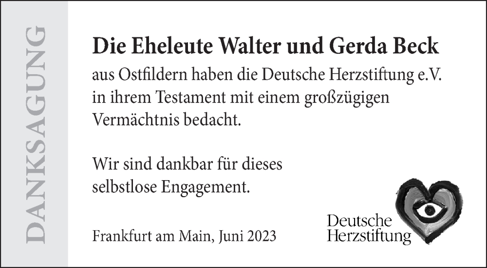  Traueranzeige für Walter Beck vom 03.06.2023 aus Eßlinger Zeitung/Cannstatter Zeitung