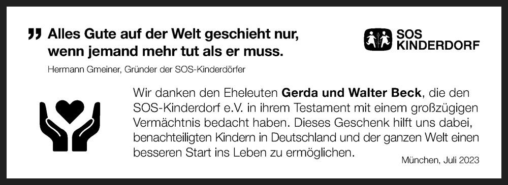  Traueranzeige für Walter Beck vom 17.06.2023 aus Eßlinger Zeitung/Cannstatter Zeitung
