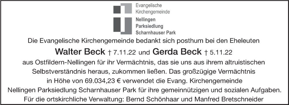  Traueranzeige für Walter Beck vom 17.06.2023 aus Eßlinger Zeitung/Cannstatter Zeitung