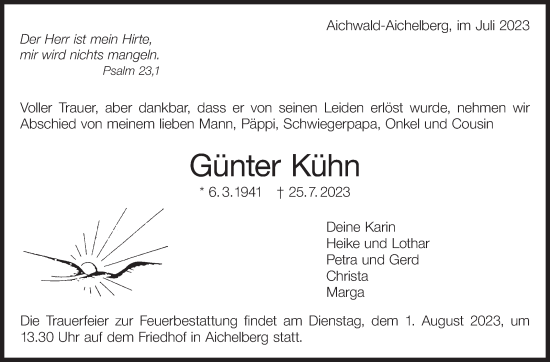 Traueranzeige von Günter Kühn von Eßlinger Zeitung/Cannstatter Zeitung