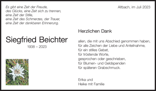 Traueranzeige von Siegfried Beichter von Eßlinger Zeitung/Cannstatter Zeitung