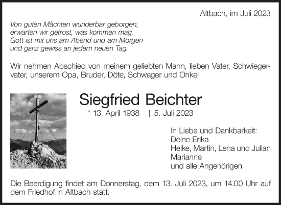 Traueranzeige von Siegfried Beichter von Eßlinger Zeitung/Cannstatter Zeitung
