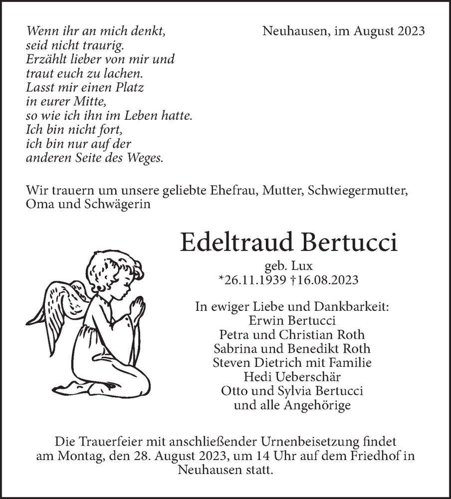  Traueranzeige für Edeltraud Bertucci vom 24.08.2023 aus Eßlinger Zeitung/Cannstatter Zeitung