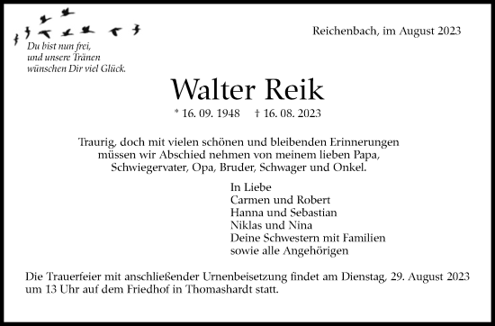 Traueranzeige von Walter Reik von Eßlinger Zeitung/Cannstatter Zeitung