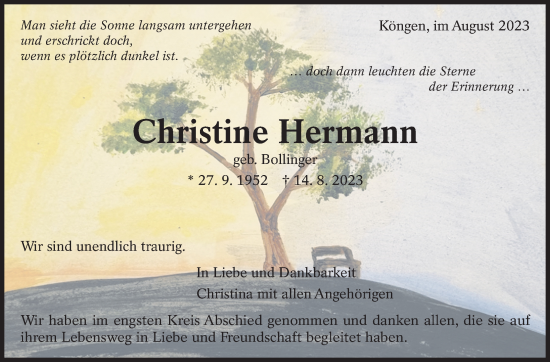 Traueranzeige von Christine Hermann von Eßlinger Zeitung/Cannstatter Zeitung
