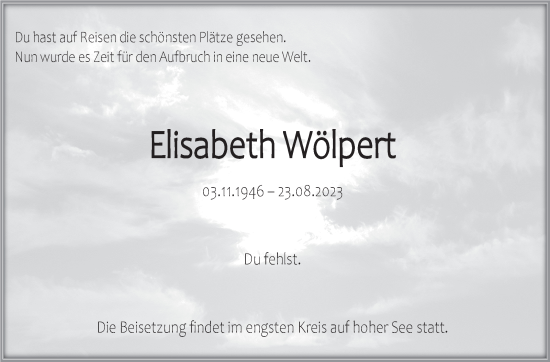 Traueranzeige von Elisabeth Wölpert von Eßlinger Zeitung/Cannstatter Zeitung