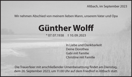 Traueranzeige von Günther Wolff von Eßlinger Zeitung/Cannstatter Zeitung