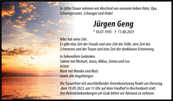 Traueranzeige von Jürgen Geng von Eßlinger Zeitung/Cannstatter Zeitung