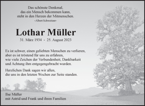 Traueranzeige von Lothar Müller von Eßlinger Zeitung/Cannstatter Zeitung